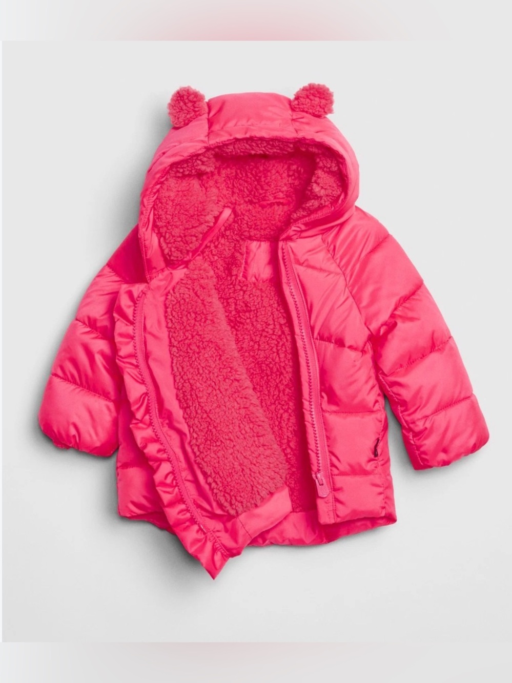 BabyGap ColdControl Max Kimono Hooded Puffer Jacket Sherpa Lining Pink 18-24 mos